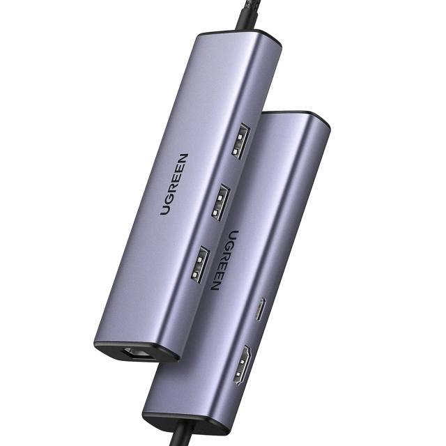 HUB 6in1 Ugreen CM512 USB-C HDMI RJ45 3xUSB-A PD 100W Grau