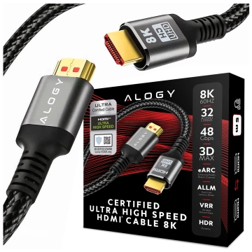 2x Kabel HDMI 2.1 Alogy 5m 4K 8K PREMIUM MIEDŹ ULTRA High Speed 60Hz 48GBps Czarny