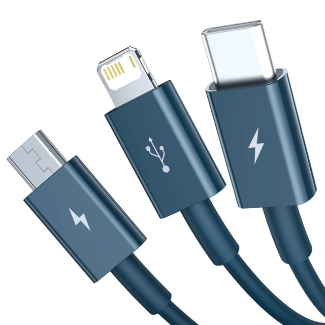 Kabel USB 3w1 Baseus Superior Series, USB do micro USB / USB-C / Lightning, 3.5A, 1.2m (niebieski)
