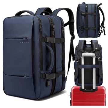 Wasserdichter Rucksack von Bange für Laptops bis 15,6 Zoll, 47 x 31 x 15–25 cm, ideal für Stadt und Reisen, Arbeit und Flugreisen, mit USB-Anschluss, Marineblau