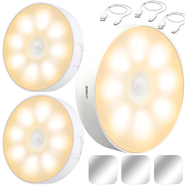 3x Lampka lampa LED czujnik ruchu zmierzchu nocna Alogy Sensor Light Bezprzewodowa oświetlenie meblowe Światło ciepłe 3000k