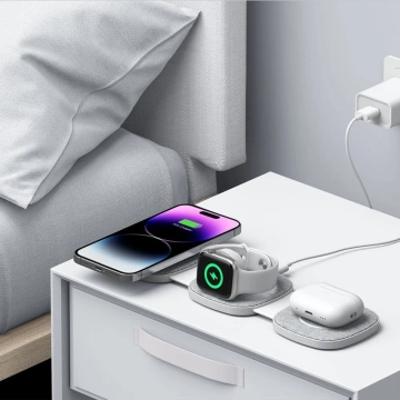 QI15W-A24 3IN1 magnetisches MagSafe kabelloses Ladegerät für iPhone, Airpods, Apple Watch Grau