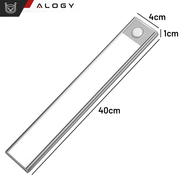 Lampka szafkowa z czujnikiem ruchu Listwa Alogy Motion Sensor LED Light 40cm do garderoby szafy kuchni Srebrna