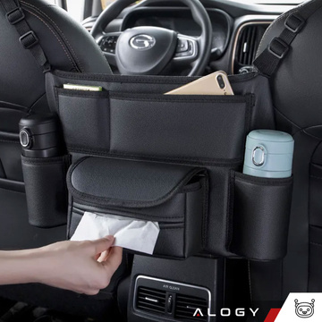 Auto-Organizer für das Auto zwischen Sitzen, Autositz, Alogy, Auto-Getränkehalter, Taschentücher, Schwarz, 2 x Kopfstützenhalter