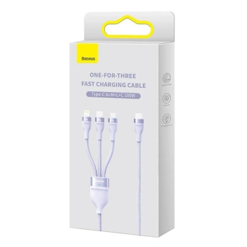 Kabel USB 3w1 Baseus Flash Series 2, USB-C Micro USB Lightning, 100W, 1,5m (Fioletowy)