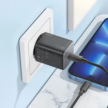 Ładowarka sieciowa HOCO Typ C + kabel Typ C do Lightning QC PD 20W Czarna