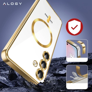 Etui do Samsung Galaxy S24 FE Alogy LuxeShield™️ Glamour Luxury Ring obudowa do MagSafe z osłoną aparatów Złote + szkło hartowane