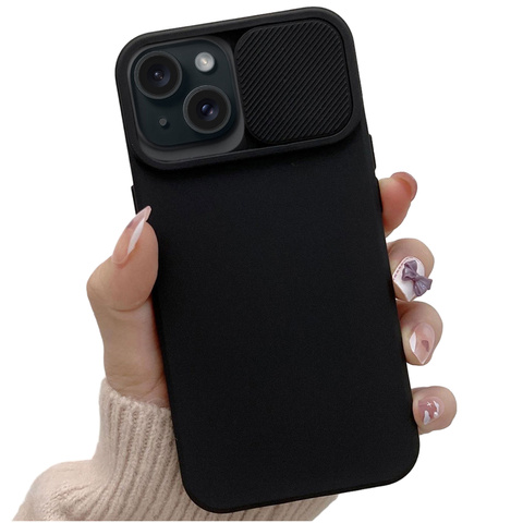 Etui do iPhone 15 Plus Slide Case z osłoną na obiektyw aparat obudowa matowe czarne Alogy Soft Matt