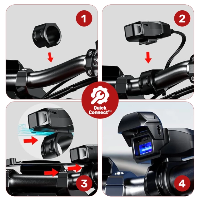 Ładowarka Motocyklowa Kewig USB-A 18W, Szybkie Ładowanie QC, Wodoodporna IP65 z Wyłącznikiem i Podświetleniem LED, Montaż na Kierownicy, do Telefonu, Kamerki, Interkomu – Czarna