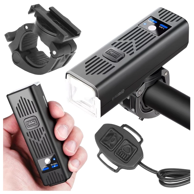 Lampka rowerowa SUPER JASNA 8H ŚWIECENIA przód LED przednia światło roweru z DZWONKIEM przewodowym oświetlenie 450LM 2000MAH wodoodporna światełko na rower czarna