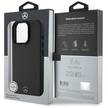Mercedes-Etui für iPhone 16 Pro Max 6,9" Schwarzes MagSafe Hardcase Strukturiertes und glattes Leder