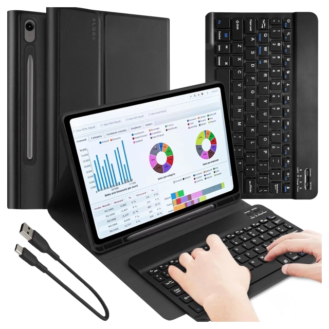 Etui z klawiaturą z miejscem na rysik do Samsung Galaxy Tab S9 FE 10.9" Alogy Keyboard Case Czarne + Szkło