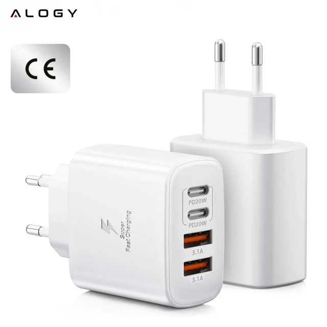 Ładowarka sieciowa 40W 2x USB 2x USB-C Alogy Super Fast Charger Szybkie ładowanie PowerDelivery PD Biała