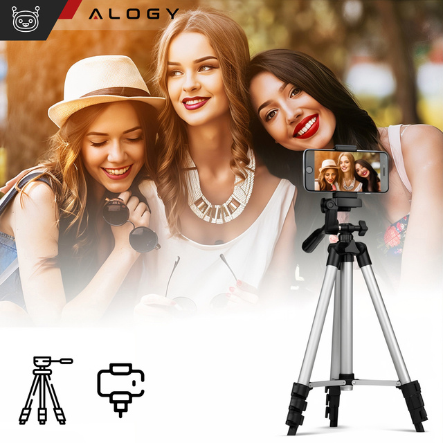 Statyw tripod Alogy lekki z pilotem i torbą uchwyt na smartfon, telefon, aparat do zdjęć 105cm 4w1