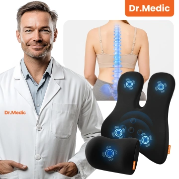 2-in-1-Autokissen mit Massage- und Heizfunktion – ergonomische Unterstützung für Nacken, Rücken und Lendenwirbelsäule, elektrisches Massagegerät mit Vibrationen für Fahrer und Beifahrer – Dr.Medic RelaxTherapyHeat™