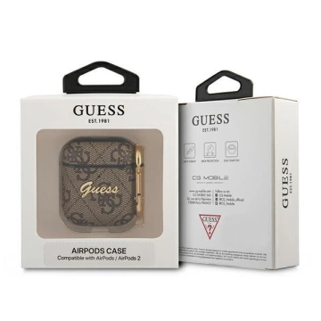 Etui ochronne na słuchawki Guess do AirPods cover brązowy/brown 4G Script Metal Collection