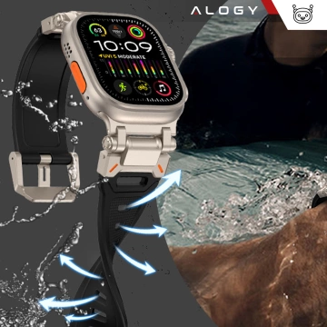 Alogy Luxus-Metall-TPU-Armband für Apple Watch 42/44/45/49 mm, Schwarz