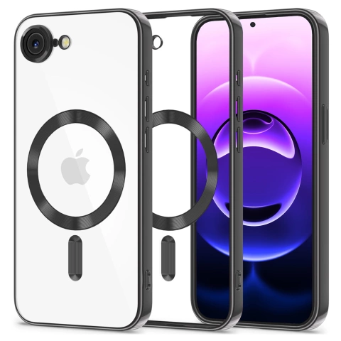 Apple iPhone 16e Alogy LuxeShield™️ Glamour Luxury Ring MagSafe Hülle mit Kameraabdeckung, Schwarz