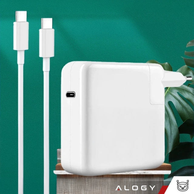 Ładowarka Zasilacz do Apple MacBook Alogy Universal Charger Kabel 2m USB-C do USB-C Szybkie ładowanie PowerDelivery PD 87W Biały