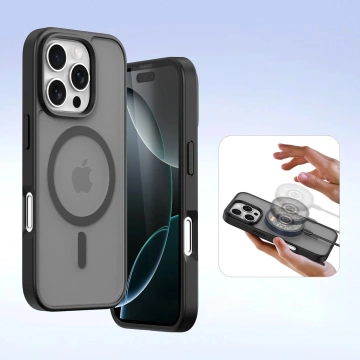 iPhone 16 Pro Dux Ducis Lawa Leder MagSafe Wallet Case Schwarz