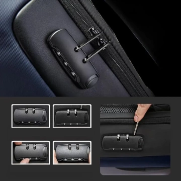 Bange Wasserdichter Diebstahlsicherer Rucksack für 15,6"-Laptops, ideal für Stadtreisen, 48 x 30 x 16 cm, für Arbeit und Flugreisen, für Damen und Herren, mit USB-Anschluss und Zahlenschloss, Marineblau