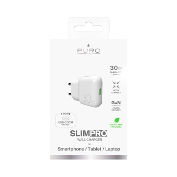 Ładowarka sieciowa GaN Puro SLIMPRO 30W USB-C PD biała kompaktowa