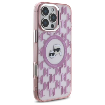 Etui Karl Lagerfeld do iPhone 16 Pro Max 6.9" Różowy MagSafe IML Monogram Karl&Choupette Head 