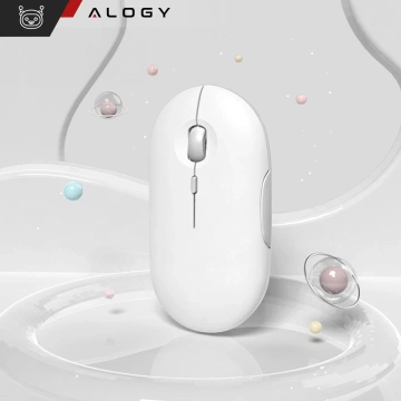 Alogy kabellose Maus, kleine ergonomische Maus für Laptop-PC, Bluetooth 2,4 GHz, leise, weiß