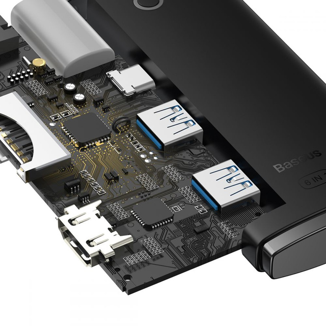 Adapter HUB przejściówka Baseus Lite Series USB-C 2x USB 3.0 4K SD/TF Black