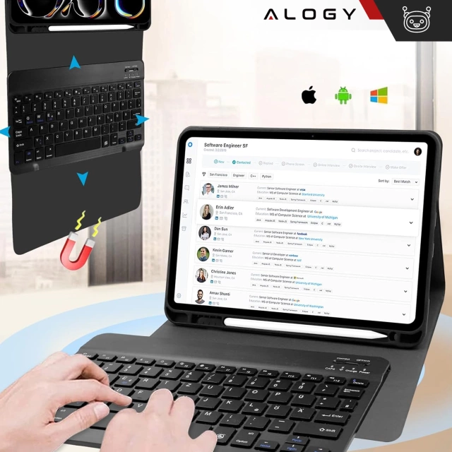 Etui ochronne z klawiaturą do Apple iPad Pro 11" M4 2024 Alogy Keyboard case z miejscem na rysik klawiatura Bluetooth czarne + szkło