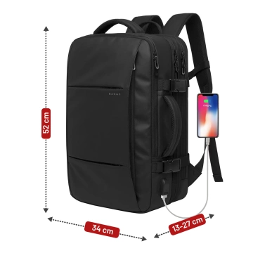 Reiserucksack Bange BackPack Business erweiterbarer Rucksack Geräumige Tasche für 17,3-Zoll-Laptop mit USB-Anschluss Schwarz