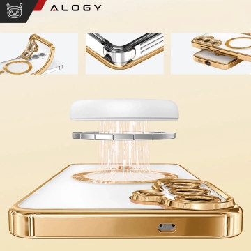 MagSafe-Hülle für Apple iPhone 16 Pro Max Alogy Glamour Luxus-Ringgehäuse Gold-Transparent