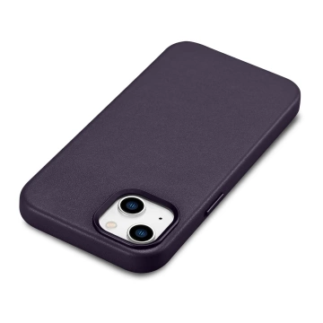 iCarer Case Leder Echtleder Handyhülle für iPhone 14 Plus Dunkellila (MagSafe-kompatibel)