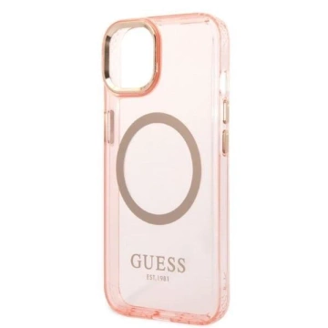 Etui Guess GUHMP14SHTCMP für Apple iPhone 14 6,1" różowy/pink Hard Case Gold Outline Translucent MagSafe
