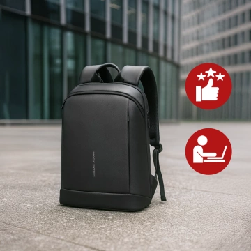 Mark Ryden 15,6"-Laptop-Rucksack, wasserdicht, für Business und Reisen, komfortabel, 180°-Öffnung, mit Kofferhaken, 13 l (43 × 30 × 10 cm) – Schwarz