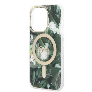Zestaw Guess GUBPP14XHJEACSA Hülle Ladegerät iPhone 14 Pro Max 6,7" zielony/grüne Hartschale Jungle MagSafe