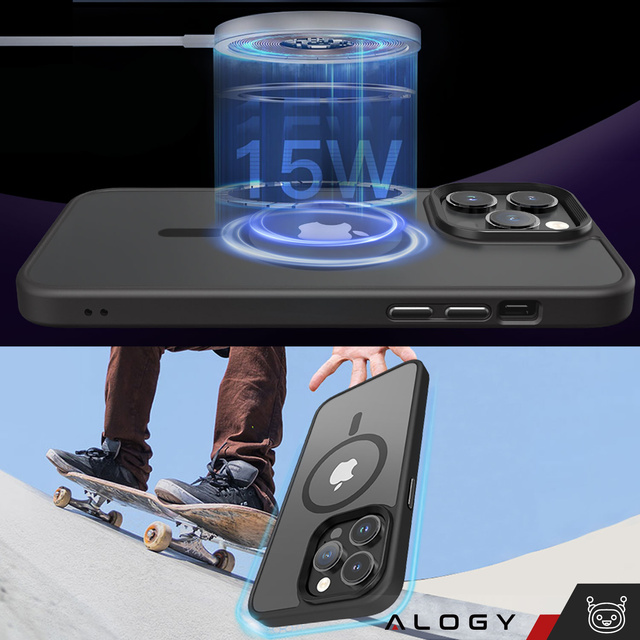 Etui do iPhone 14 Pro Mag Safe Matt Case Cover matowe obudowa Alogy Ring pancerne na telefon Czarne + Szkło