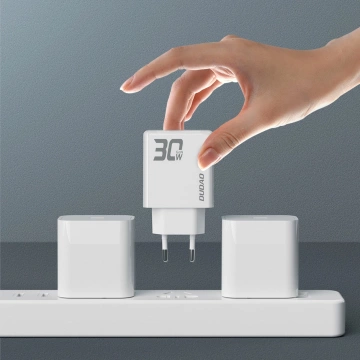 Dudao A30EUL GaN-Wandladegerät 30 W USB-A/USB-C-Kabel USB-C – Lightning – Weiß