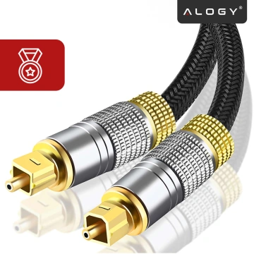 Kabel optyczny cyfrowy Audio 5m – krystaliczny dźwięk bez szumów i zakłóceń, pozłacane końcówki, nylonowy oplot 6.0 mm do TV i PC – Alogy OptiSound™ Czarny