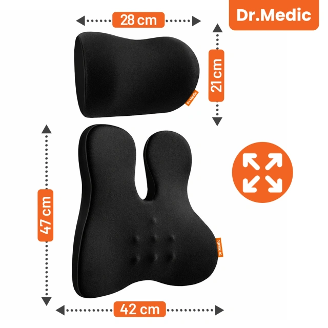 Poduszka Samochodowa 2w1 z Masażem i Podgrzewaniem – ergonomiczne wsparcie szyi, karku, pleców i odcinka lędźwiowego, elektryczny masażer z wibracjami dla kierowcy i pasażera – Dr.Medic RelaxTherapyHeat™