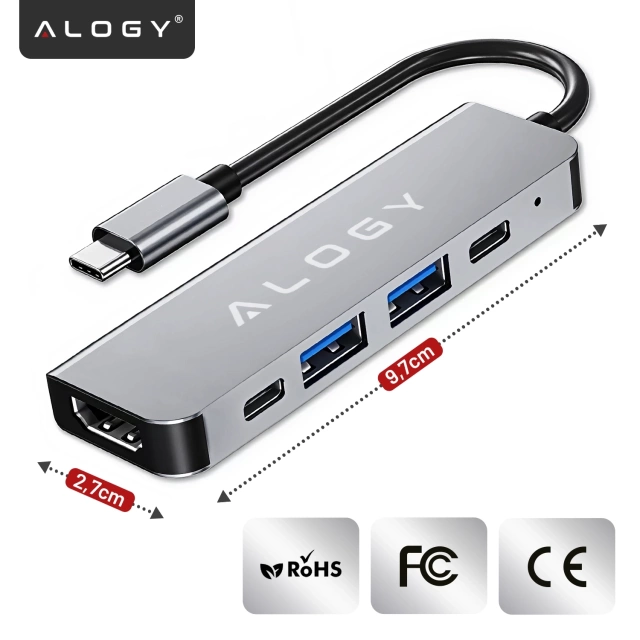 Hub 5w1 USB-C do USB-C PD100W, USB-C, USB.A 2.0, USB.A 3.0, HDMI 4K 30Hz / 1080p 60Hz – Alogy MultiHub™ Do Notebooka Laptopa