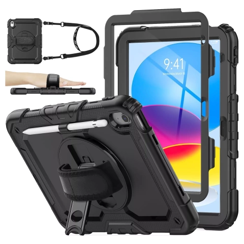 Etui ochronne Alogy Pirate Armor stojak pasek case obudowa do Apple iPad (10 Gen.) 2022 10.9" /  iPad 11 A16 (11. Gen.) 2025 Czarne