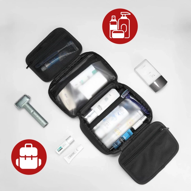 Torba Podróżna Kosmetyczka Mark Ryden Męska i Damska, Pojemna 3.9 l, 4 Przegrody z Haczykiem, Zamek Błyskawiczny YKK, Materiał PU + Oxford – Czarna