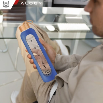 Große Glasflasche, Trinkflasche Alogy Motivational Messbecher 1l 1000ml, Silikonhülle Blau