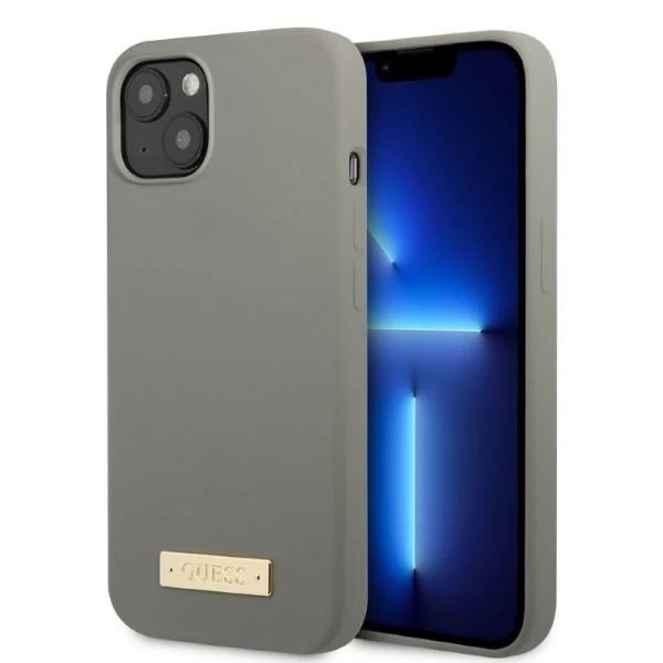 Etui Guess GUHMP13SSPLG do iPhone 13 mini 5,4" szary/grey Hard Case Silicone Logo Plate MagSafe
