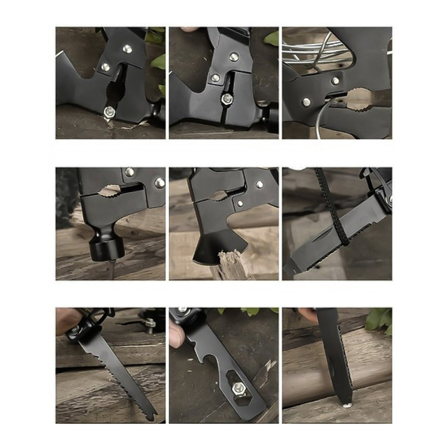 Narzędzie wielofunkcyjne Multitool 17w1 Siekiera siekierka Młotek Zestaw Wielofunkcyjny Survival + Etui pokrowiec Czarny
