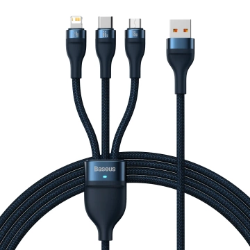 Kabel USB 3w1 Baseus Flash Serie, USB-C Micro USB Lightning, 66W, 1.2m (niebieski)