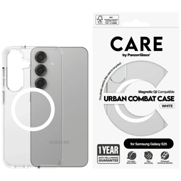 Etui do Samsung Galaxy S25 CARE by PanzerGlass Flagship Urban Combat White QI przezroczyste