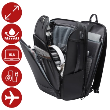 Bange wasserdichter Rucksack für 15,6-Zoll-Laptop, Stadtreisender, 45 x 30 x 16 cm, für Arbeit, Flugzeug, Herren, Damen, mit USB-Anschluss Schwarz