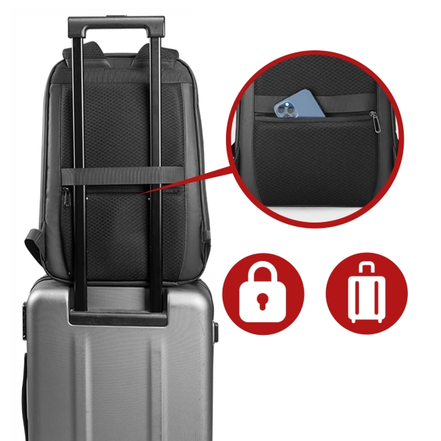 Plecak na Laptopa 15.6" Mark Ryden, Wodoodporny, Lekki i Smukły, Podróżny z Wyjściem USB, Kieszenią na Karty i Zamkiem YKK, Materiał EVA, 14L (42×30×12 cm) – Czarny